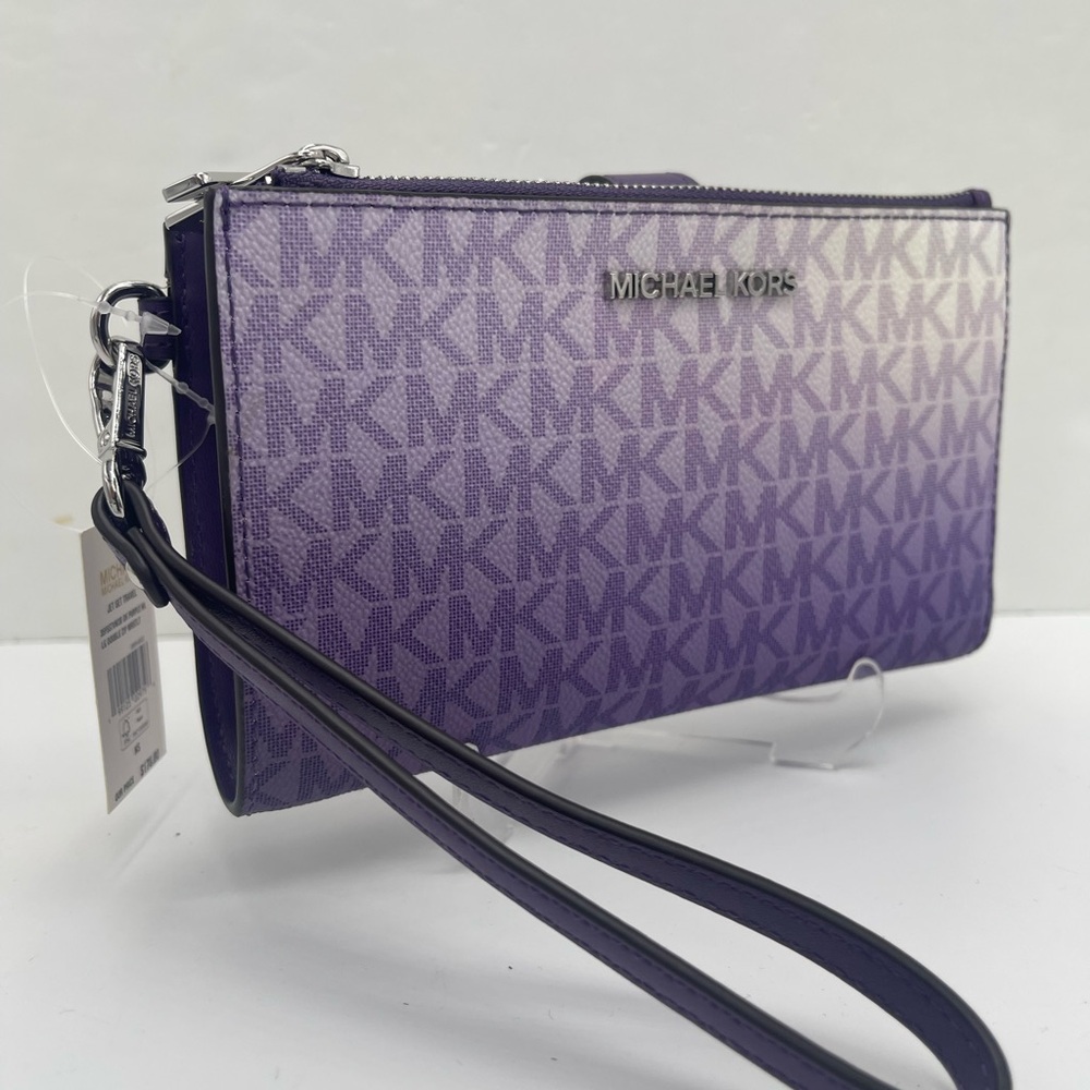 MICHAEL KORS Jet Set Lg Ombré Sign Logo Double Zip Wristlet Phone 
Dark Purple - Picture 14 of 16